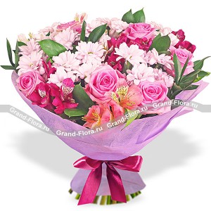 Палитра нежности - букет из роз, альстромерий и хризантем